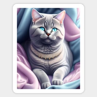 Sparkling British Shorthair Cat Unwinds in Comfort Sticker